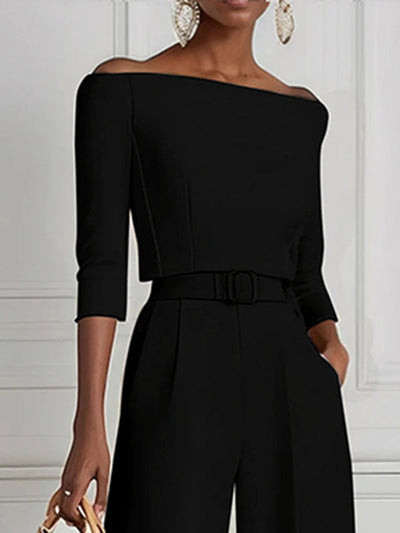 Half Sleeves Solid Color Split-Joint Off-The-Shoulder T-Shirts Tops