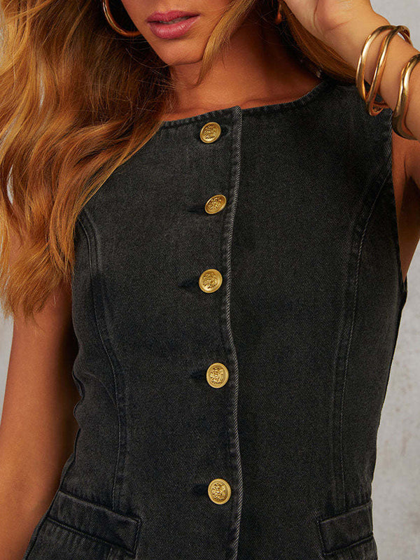 Sleeveless Split-Joint Round-Neck Vest Top