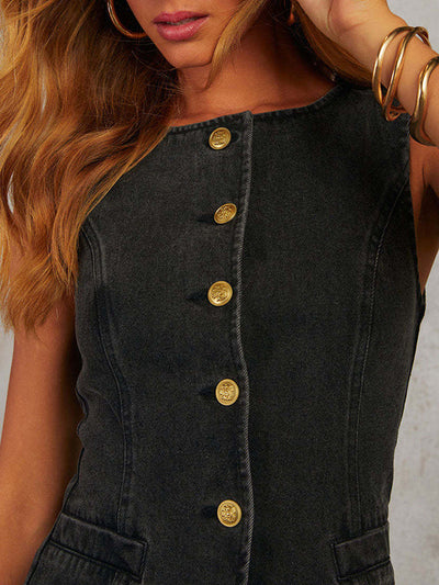 Sleeveless Split-Joint Round-Neck Vest Top