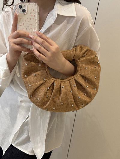 Geometric Pleated Rhine Stones Evening Bags & Clutches