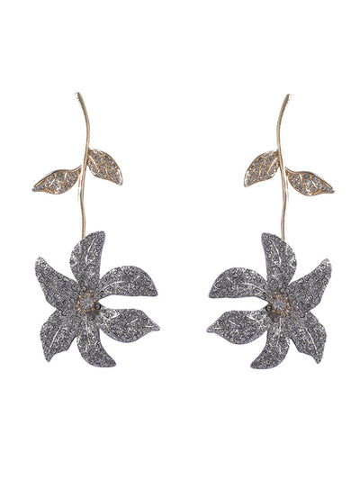 Flower Shape Rhine Stones Shiny Earrings Accessories