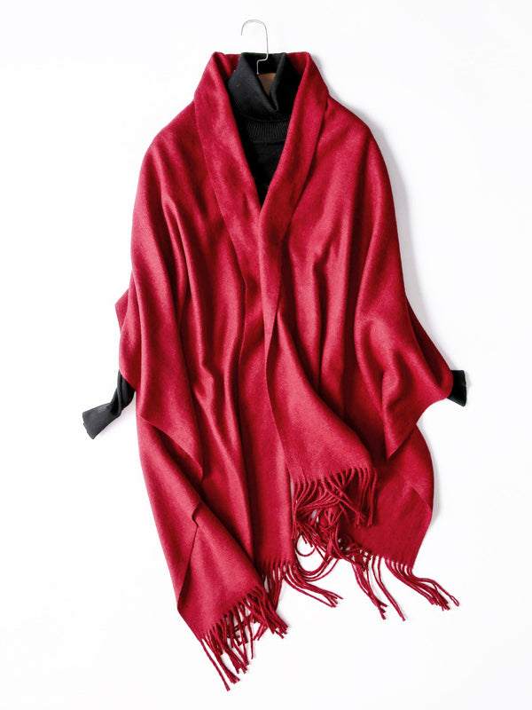 Keep Warm Solid Color Tasseled Shawl&Scarf