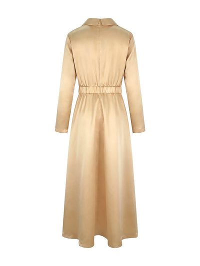 A-Line High Waisted Pleated Solid Color V-Neck Maxi Dresses