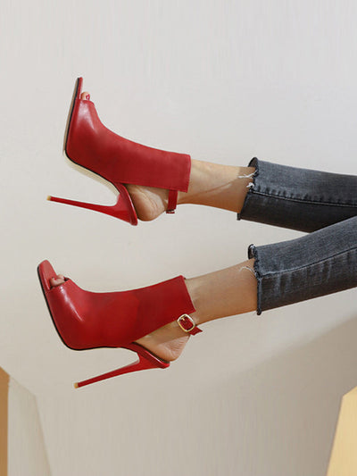 Belt Buckle Peep Toe Split-Joint Pumps Sandals