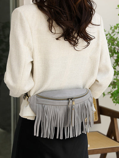 Geometric Tasseled Zipper Crossbody Bags