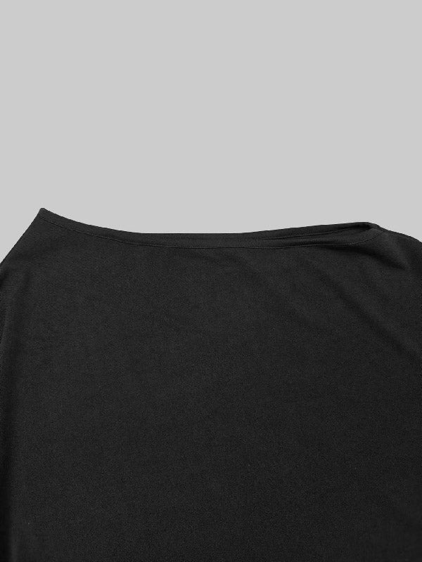 Batwing Sleeves Loose Asymmetric Solid Color One-Shoulder Blouses&Shirts Tops