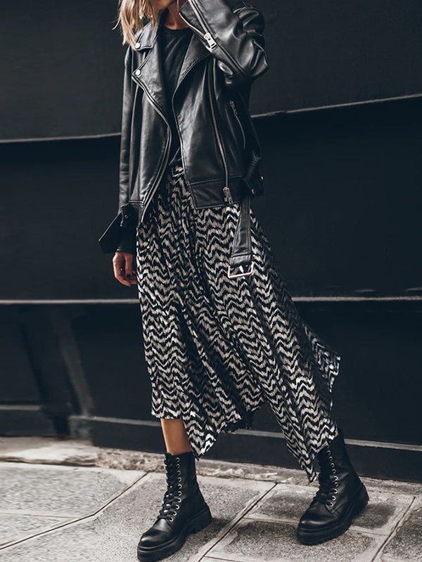 Loose Bronzing Contrast Color Split-Side Skirts Bottoms