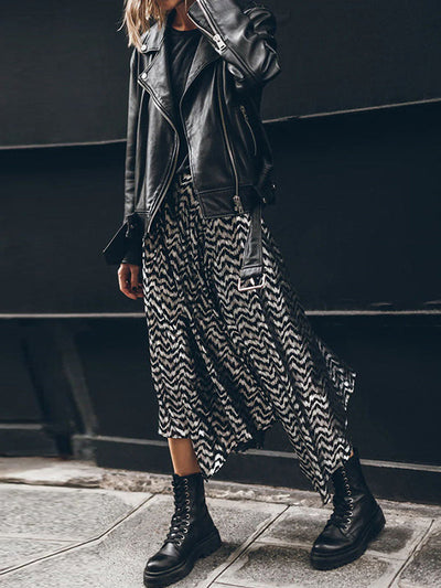 Loose Bronzing Contrast Color Split-Side Skirts Bottoms