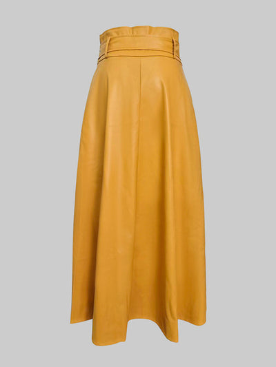 A-Line High Waisted Belted Pockets Solid Color Zipper Skirts Bottoms