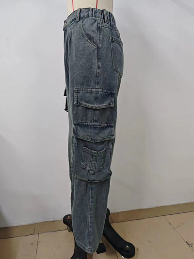 Loose Pleated Pockets Split-Joint Jean Pants Bottoms
