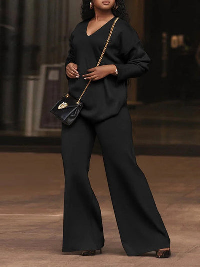 Wide Leg Solid Color Casual Pants Bottoms Trousers