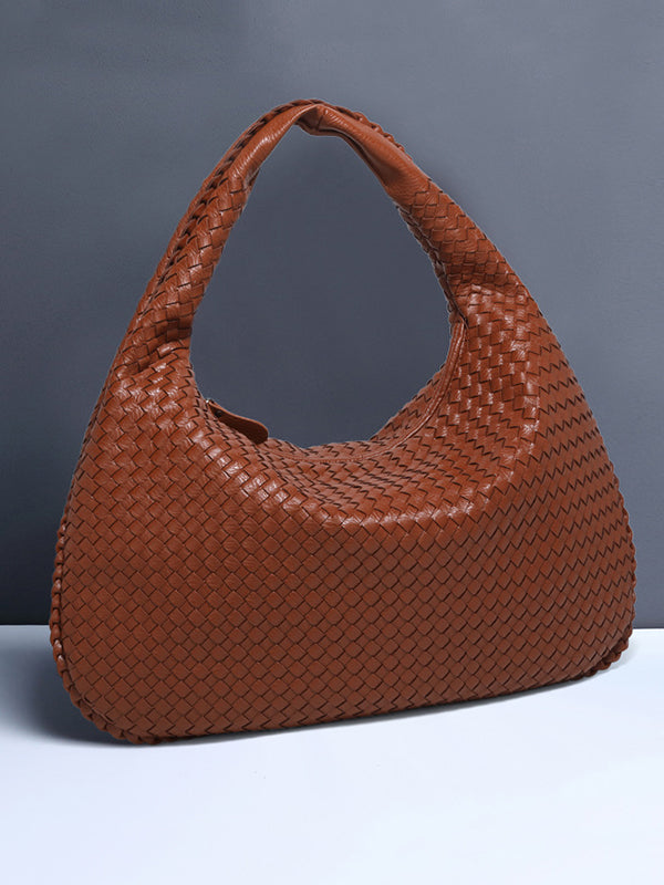 Geometric Solid Color Split-Joint Woven Zipper Bags Handbags