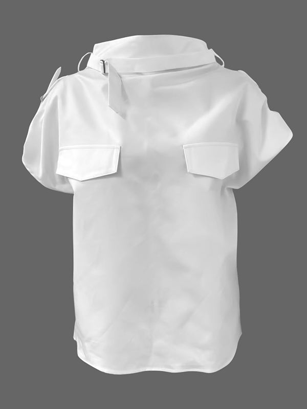 Loose Sleeveless Buckle Solid Color Stand Collar Blouses&Shirts Tops