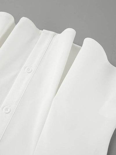 Long Sleeves Loose Buttoned Elasticity Pockets Solid Color Off-The-Shoulder Blouses&Shirts Tops