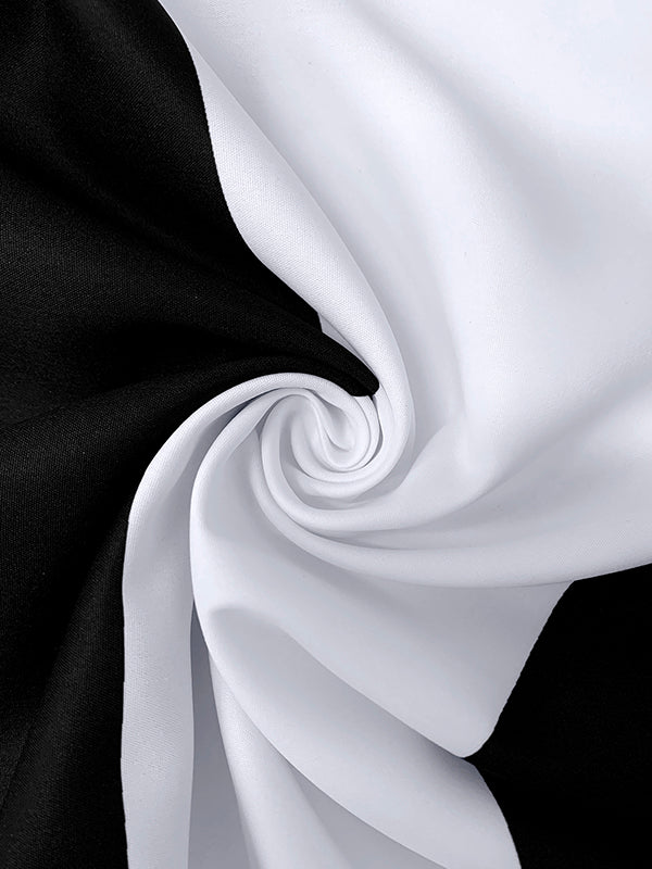 A-Line High Waisted Contrast Color Pleated Pockets Round-Neck Maxi Dresses