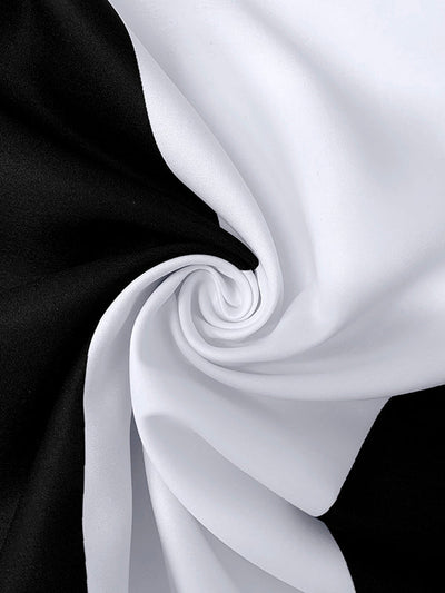 A-Line High Waisted Contrast Color Pleated Pockets Round-Neck Maxi Dresses