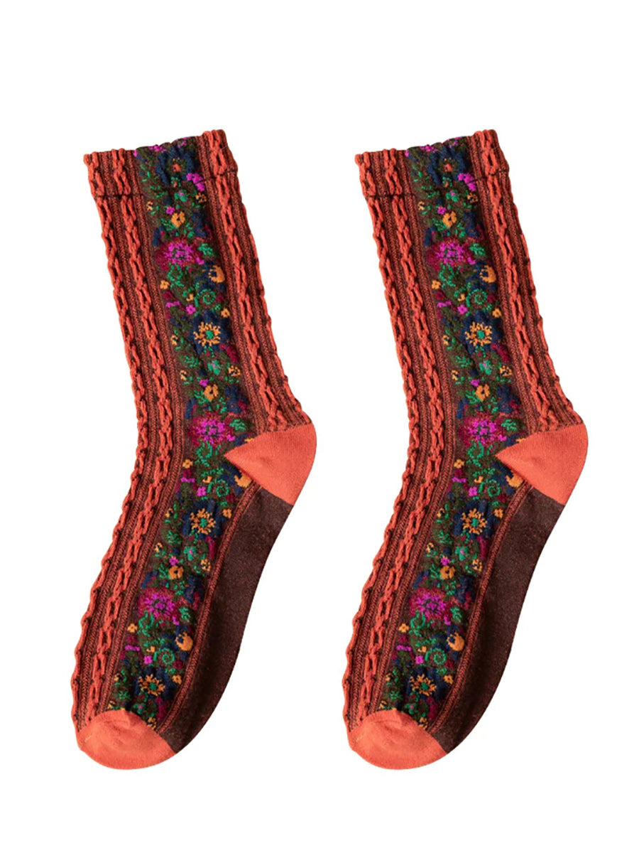 Retro Floral Jacquard Socks