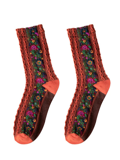 Retro Floral Jacquard Socks