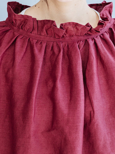 Half Sleeves Loose Ruffled Solid Color Round-Neck T-Shirts Tops