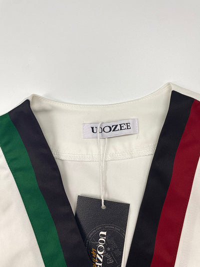 Long Sleeves Loose Contrast Color Pleated V-Neck Blouses&Shirts Tops