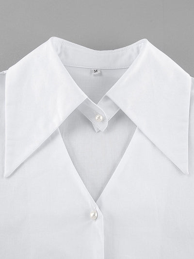Flared Sleeves Long Sleeves Buttoned Hollow Pleated Solid Color Split-Joint Lapel Blouses&Shirts Tops