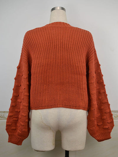 Long Sleeves Loose Hollow Solid Color Round-Neck Knitwear Pullovers Sweater Tops