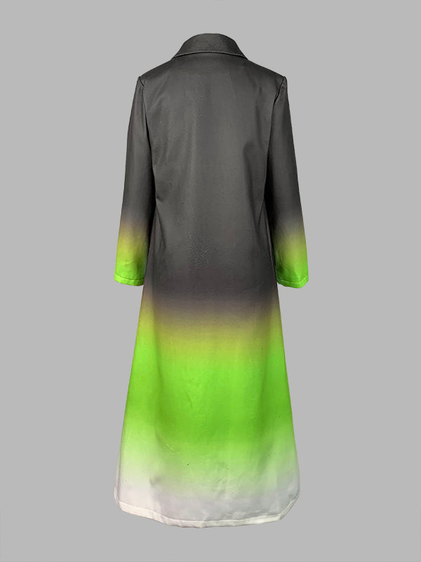 Long Sleeves Loose Buttoned Gradient Pockets Split-Joint Notched Collar Outerwear