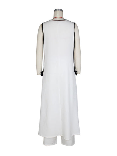 Sleeveless Contrast Color Split-Joint V-Neck Top + Wide Leg Pants Trousers Two Pieces Set