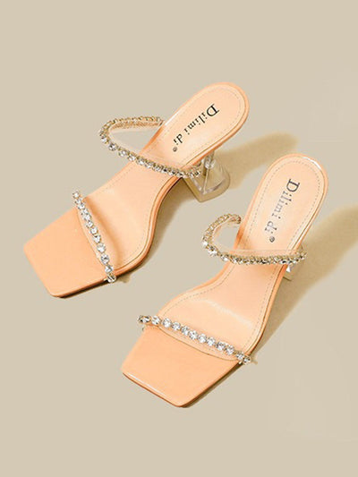 Peep Toe Rhine Stones Shiny Transparent Pumps Sandals