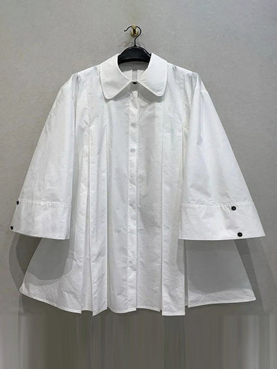 Long Sleeves Buttoned Pleated Solid Color Lapel Midi Dresses Shirt Dress