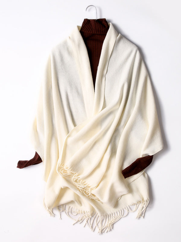 Keep Warm Solid Color Tasseled Shawl&Scarf