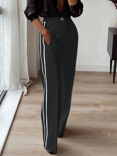 High Waisted Loose Pockets Striped Suit Pants Trousers