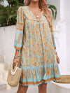 A-Line Loose Contrast Color Drawstring Flower Print Pleated Split-Joint V-Neck Mini Dresses