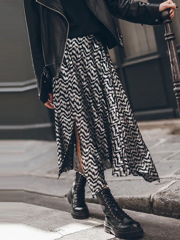 Loose Bronzing Contrast Color Split-Side Skirts Bottoms