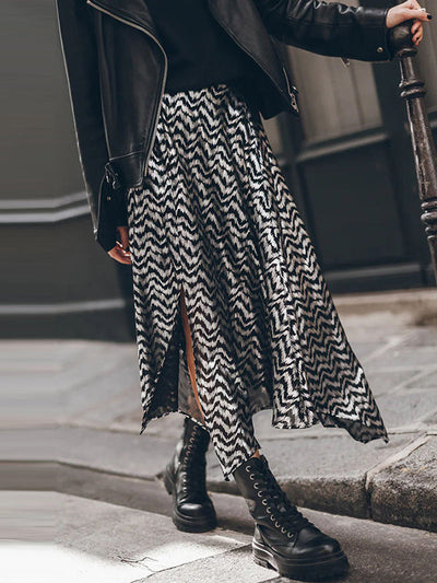 Loose Bronzing Contrast Color Split-Side Skirts Bottoms