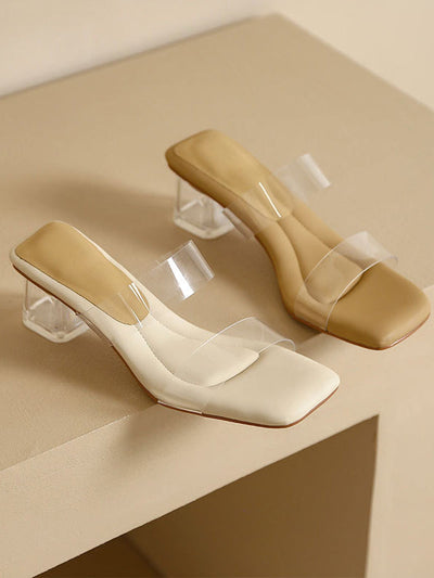 Open Toe Split-Joint Square-Toe Transparent Pumps Sandals Slippers