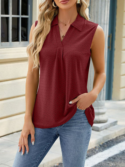 Loose Sleeveless Pleated Solid Color Split-Joint Lapel Vest Top