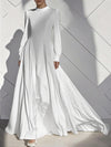 A-Line High Waisted Pleated Solid Color Zipper Mock Neck Maxi Dresses