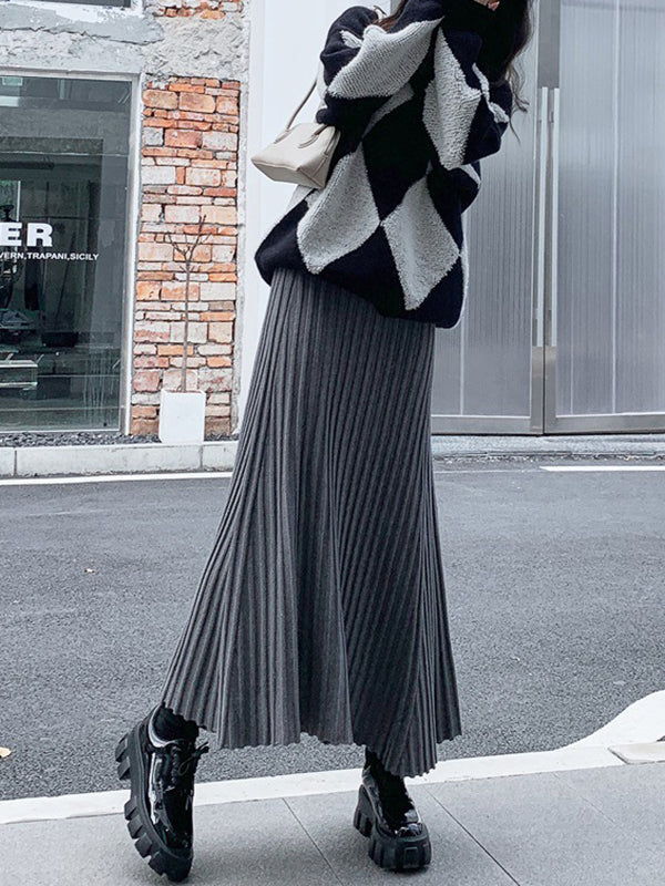 A-Line High Waisted Pleated Solid Color Skirts Bottoms