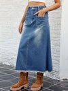 A-Line Loose Buttoned Elasticity Fringed Pockets Split-Joint Skirts Bottoms