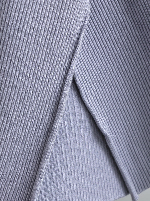 Casual Long Sleeves Loose Solid Color Round-Neck Sweater Tops & Wide Leg Pants Two Pieces Set