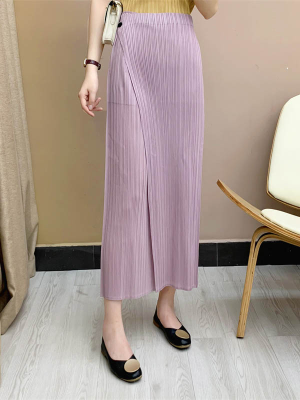 Column Irregularity Pleated Solid Color Casual Pants Bottoms