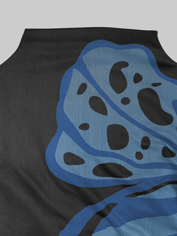 Long Sleeves Skinny Butterfly Print Split-Joint Mock Neck T-Shirts Tops