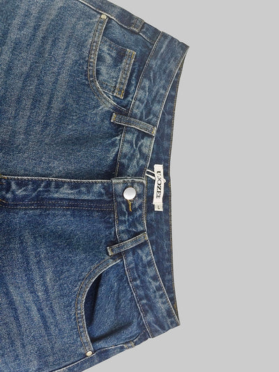 High Waisted Wide Leg Contrast Color Fringed Split-Joint Jean Pants Bottoms