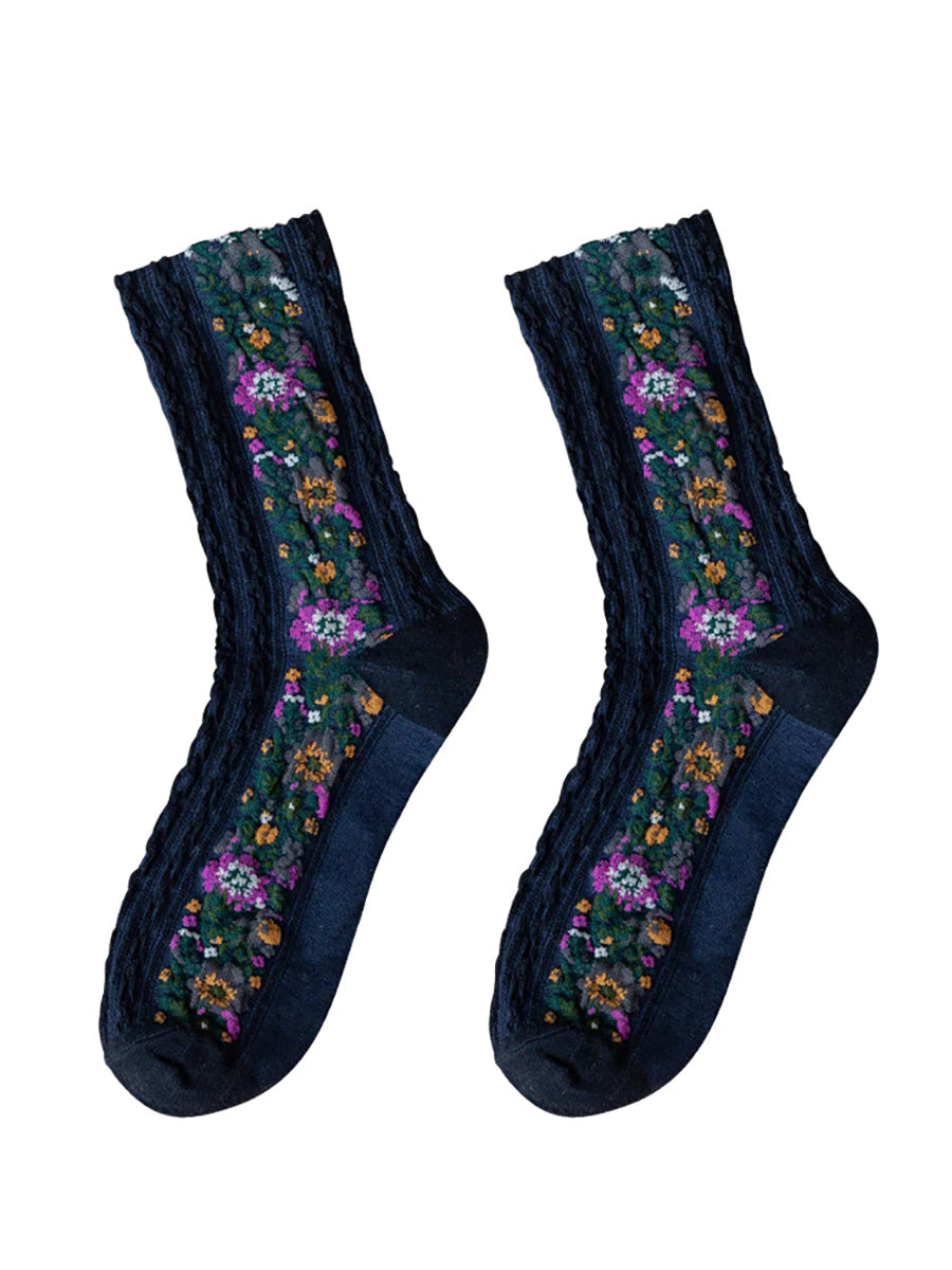Retro Floral Jacquard Socks