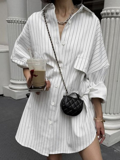 Long Sleeves Loose Buttoned Striped Lapel Blouses&Shirts Tops