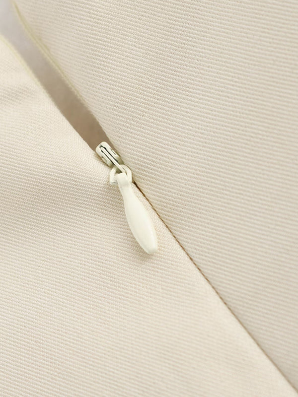 A-Line Loose Pleated Solid Color Split-Joint Zipper Round-Neck Mini Dresses