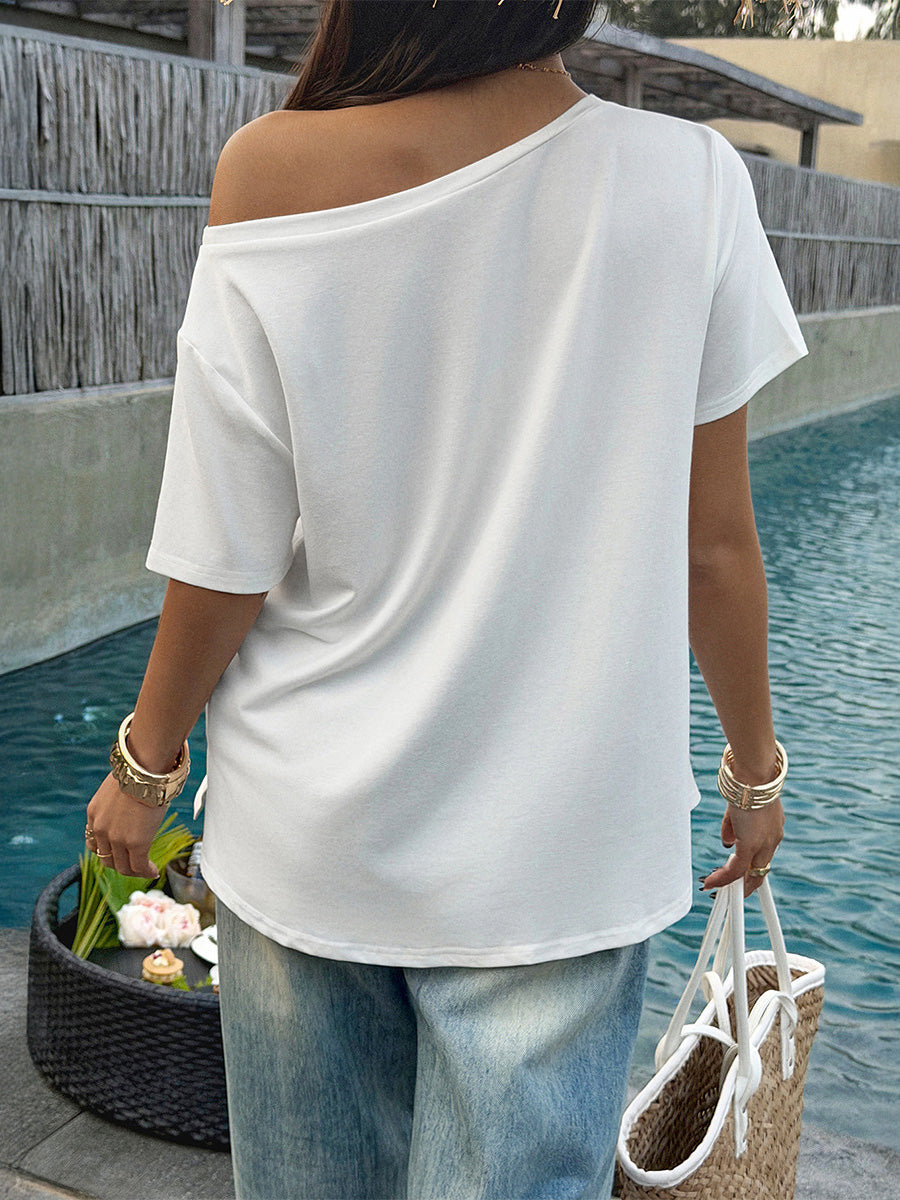 Loose Short Sleeves Solid Color Round-Neck T-Shirts Tops