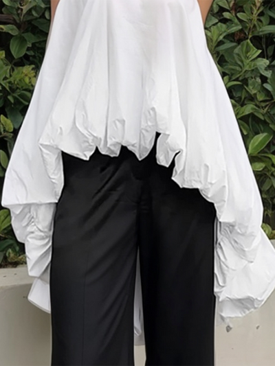 High-Low Loose Pleated Round-Neck Vest Top