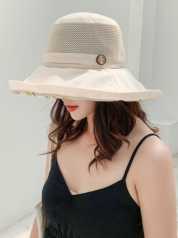 Hollow Lace-Up Printed Split-Joint Sun Hat